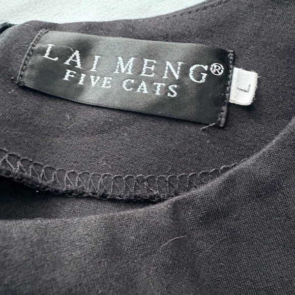 Lai Meng Five Cats Black Embroidered Flare Dress Zip Round Neck 3/4 Sleeve Large - Picture 9 of 11
